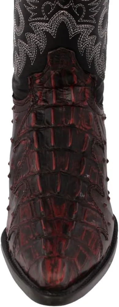 Texas Legacy Mens Black Cherry Western Cowboy Boots Crocodile & Ostrich Print