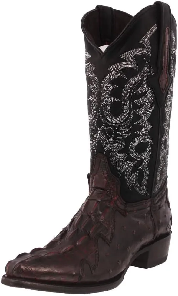 Texas Legacy Mens Black Cherry Western Cowboy Boots Crocodile & Ostrich Print