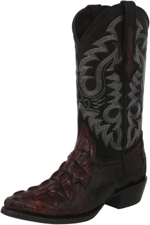 Texas Legacy Mens Black Cherry Western Cowboy Boots Crocodile & Ostrich Print