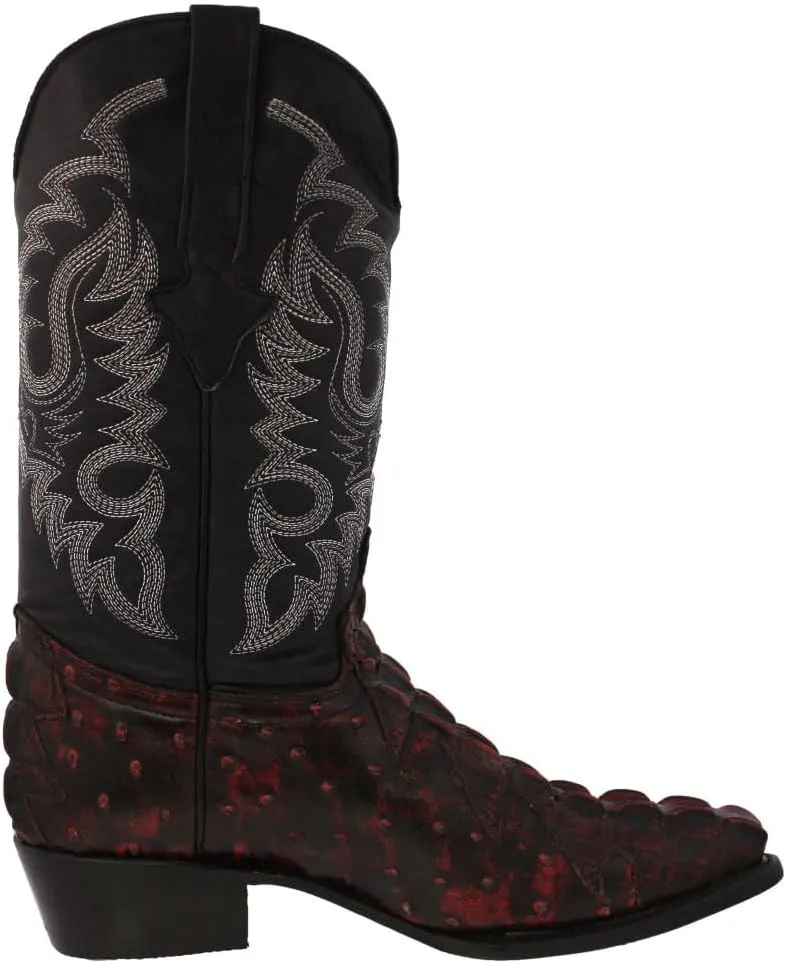 Texas Legacy Mens Black Cherry Western Cowboy Boots Crocodile & Ostrich Print