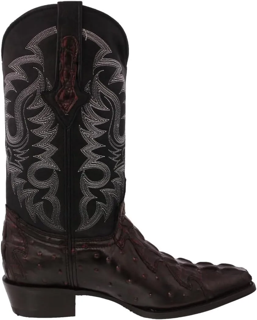 Texas Legacy Mens Black Cherry Western Cowboy Boots Crocodile & Ostrich Print