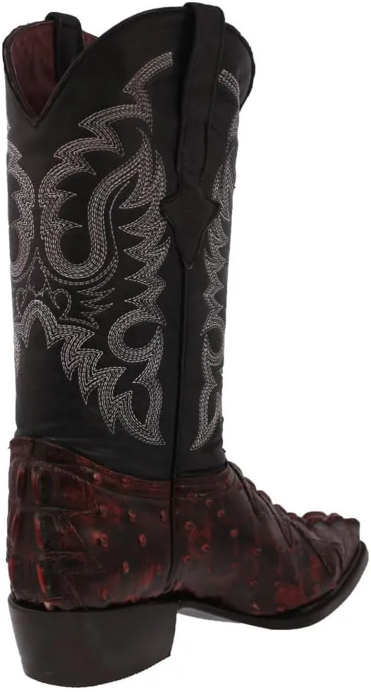 Texas Legacy Mens Black Cherry Western Cowboy Boots Crocodile & Ostrich Print
