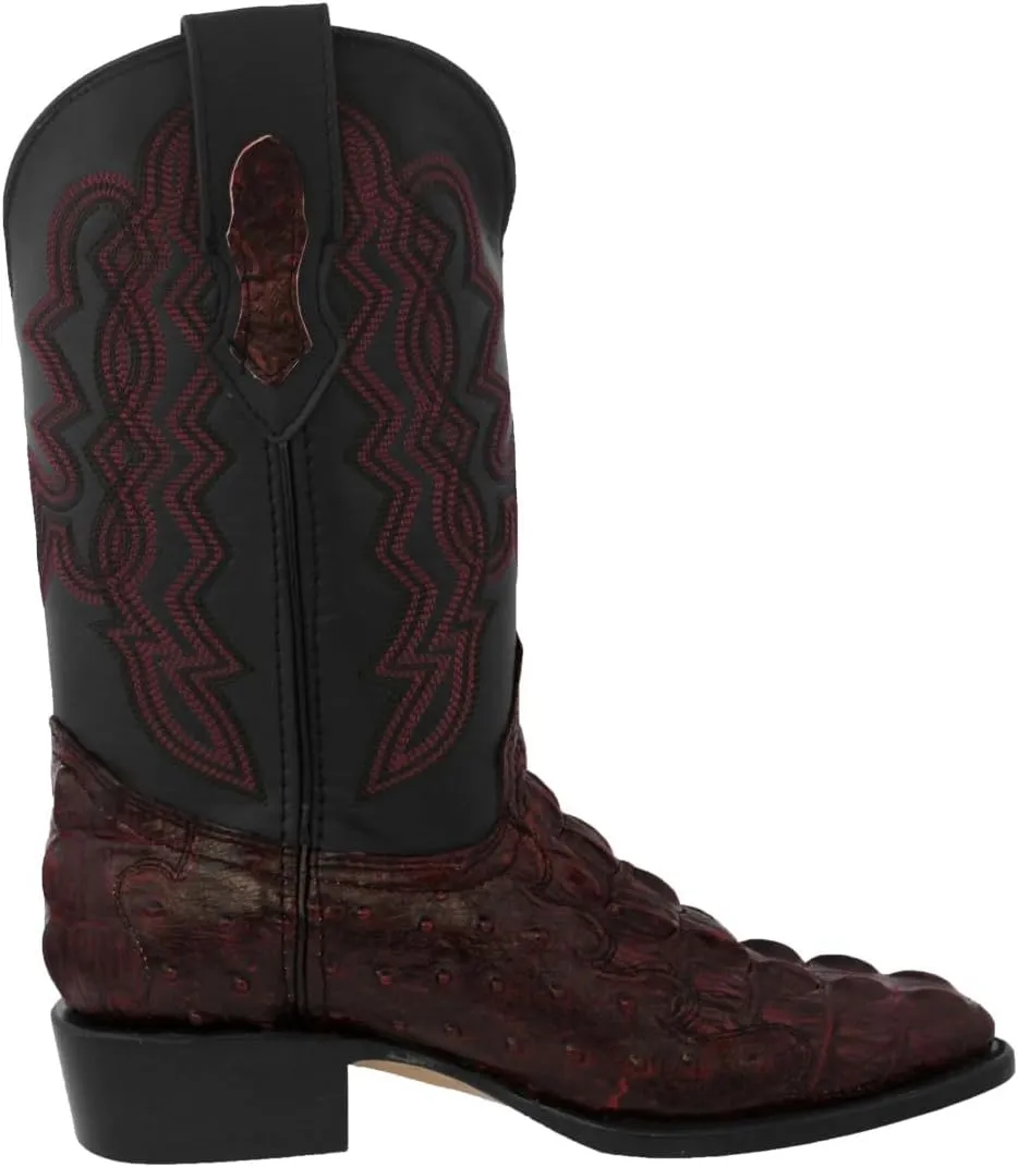 Texas Legacy Mens Black Cherry Western Wear Cowboy Boots Crocodile & Ostrich Print J Toe