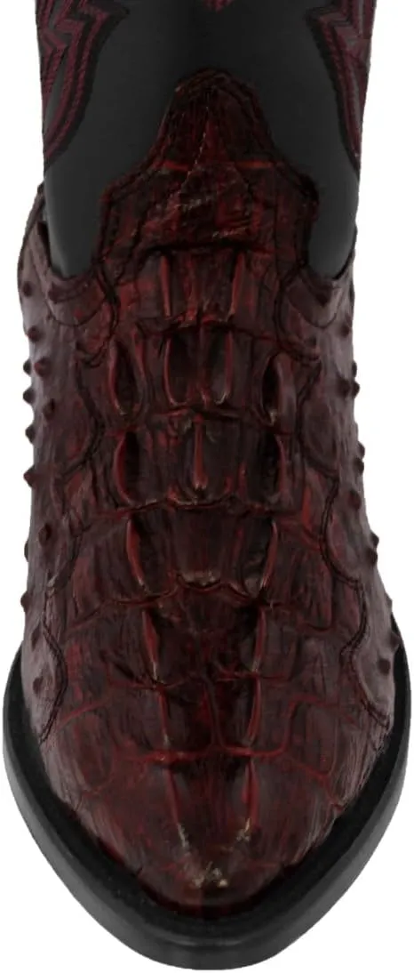 Texas Legacy Mens Black Cherry Western Wear Cowboy Boots Crocodile & Ostrich Print J Toe
