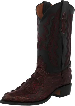 Texas Legacy Mens Black Cherry Western Wear Cowboy Boots Crocodile & Ostrich Print J Toe