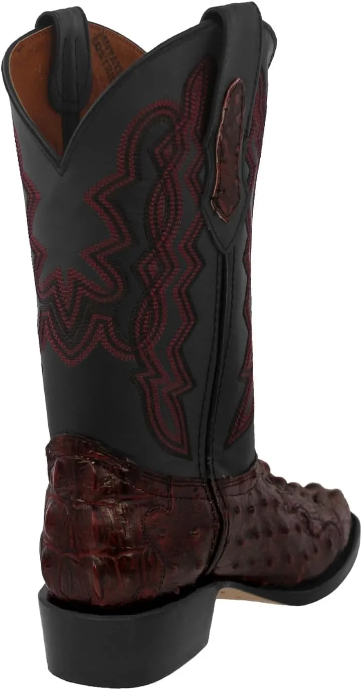 Texas Legacy Mens Black Cherry Western Wear Cowboy Boots Crocodile & Ostrich Print J Toe