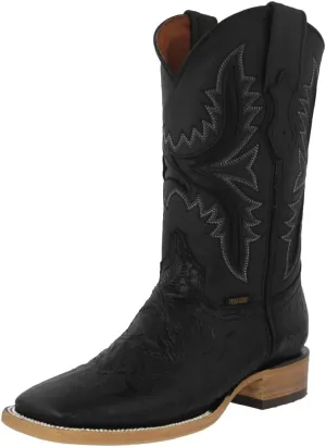 Texas Legacy Mens Black Cowboy Boots Hand Tooled Leather Ranger Star Square Toe