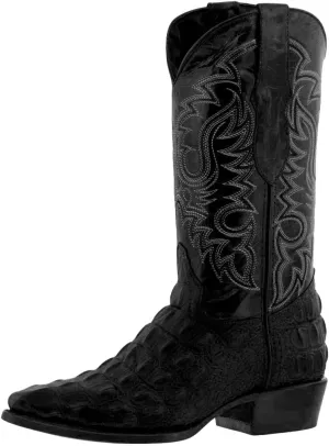 Texas Legacy Mens Black Western Leather Cowboy Boots Crocodile Back Print J Toe