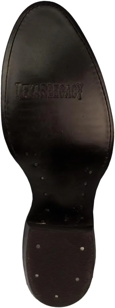 TEXAS LEGACY Mens Black Western Leather Cowboy Boots Crocodile Back Print Round Toe