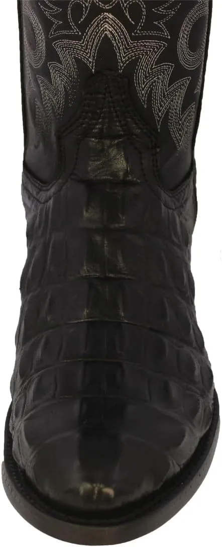 TEXAS LEGACY Mens Black Western Leather Cowboy Boots Crocodile Back Print Round Toe