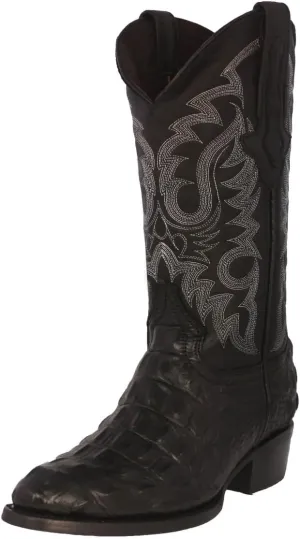 TEXAS LEGACY Mens Black Western Leather Cowboy Boots Crocodile Back Print Round Toe