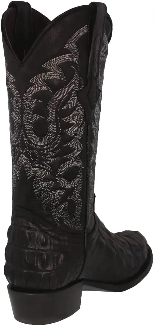 TEXAS LEGACY Mens Black Western Leather Cowboy Boots Crocodile Back Print Round Toe