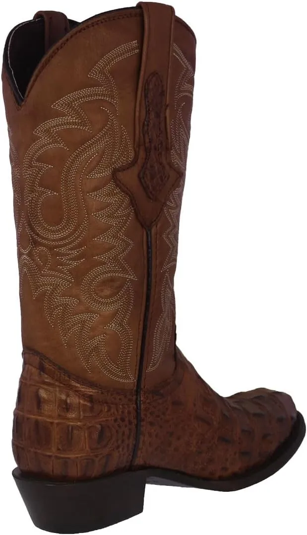 TEXAS LEGACY Mens Brown Western Leather Cowboy Boots Crocodile Back Print Round Toe