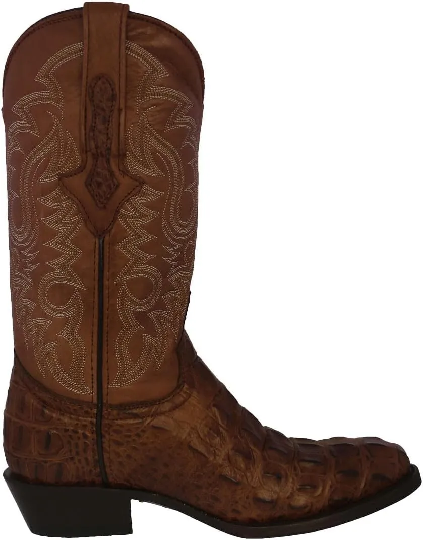 TEXAS LEGACY Mens Brown Western Leather Cowboy Boots Crocodile Back Print Round Toe