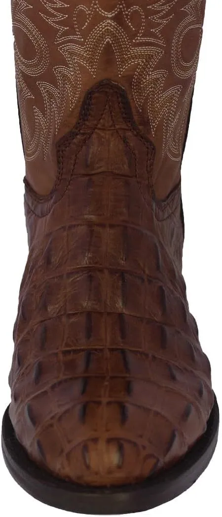 TEXAS LEGACY Mens Brown Western Leather Cowboy Boots Crocodile Back Print Round Toe