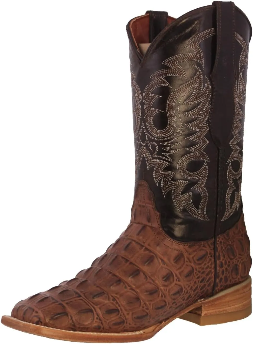 Texas Legacy Mens Brown Western Leather Cowboy Boots Crocodile Back Print Square