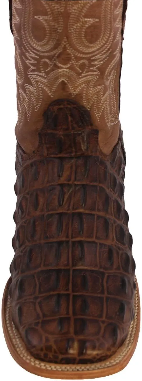 Texas Legacy Mens Brown Western Leather Cowboy Boots Crocodile Back Print Square