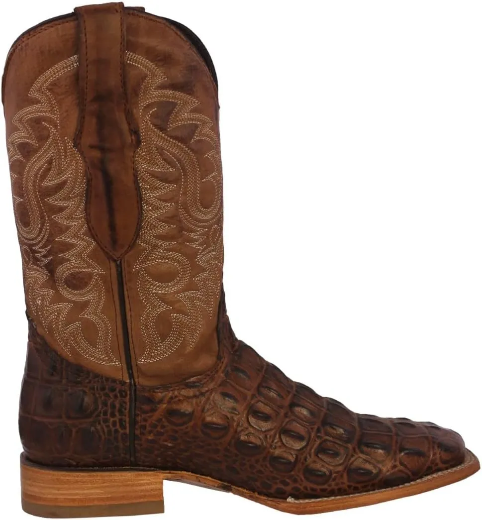Texas Legacy Mens Brown Western Leather Cowboy Boots Crocodile Back Print Square
