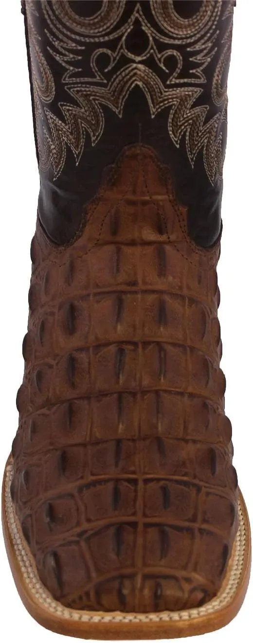 Texas Legacy Mens Brown Western Leather Cowboy Boots Crocodile Back Print Square
