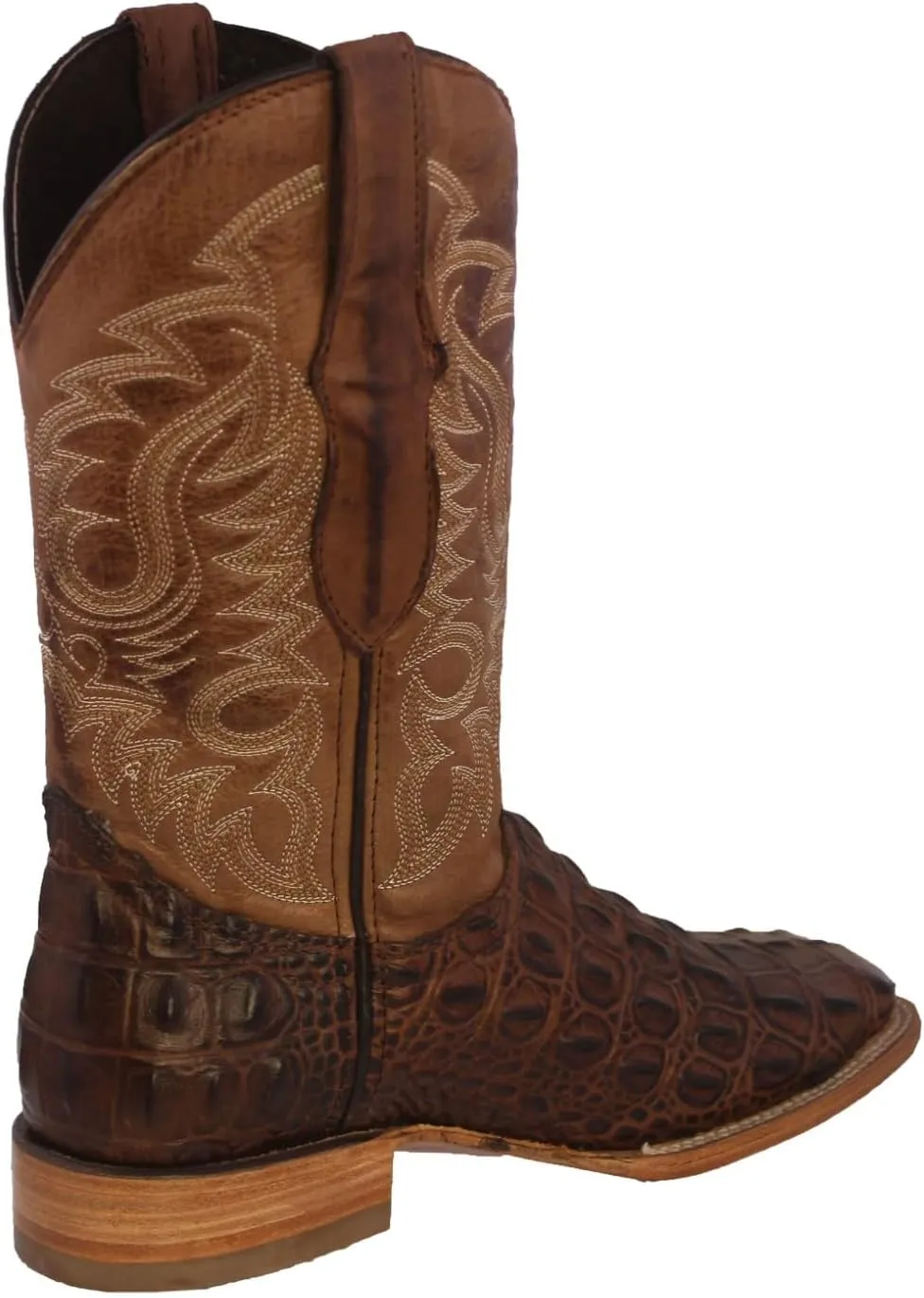 Texas Legacy Mens Brown Western Leather Cowboy Boots Crocodile Back Print Square
