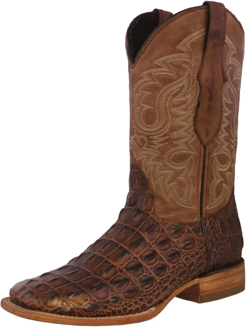 Texas Legacy Mens Brown Western Leather Cowboy Boots Crocodile Back Print Square