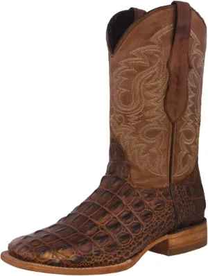 Texas Legacy Mens Brown Western Leather Cowboy Boots Crocodile Back Print Square