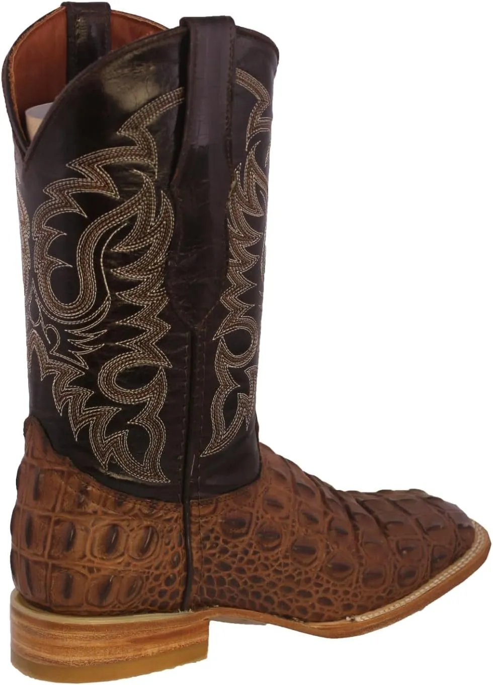 Texas Legacy Mens Brown Western Leather Cowboy Boots Crocodile Back Print Square