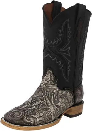 Texas Legacy Mens Natural Cowboy Boots Hand Tooled Leather Ranger Star Square Toe