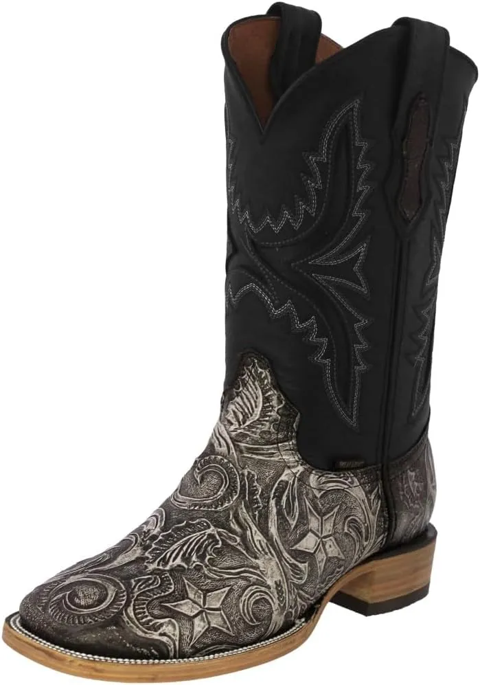 Texas Legacy Mens Natural Cowboy Boots Hand Tooled Leather Ranger Star Square Toe