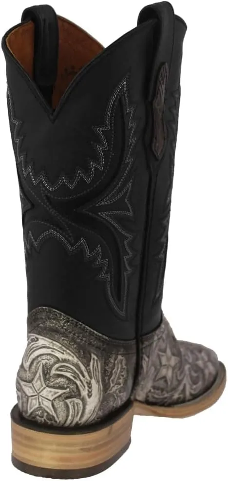 Texas Legacy Mens Natural Cowboy Boots Hand Tooled Leather Ranger Star Square Toe