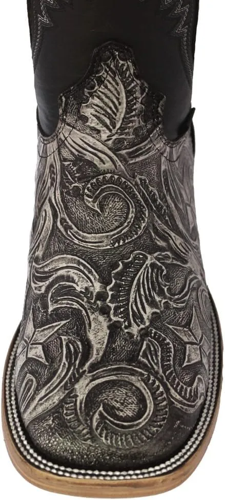 Texas Legacy Mens Natural Cowboy Boots Hand Tooled Leather Ranger Star Square Toe
