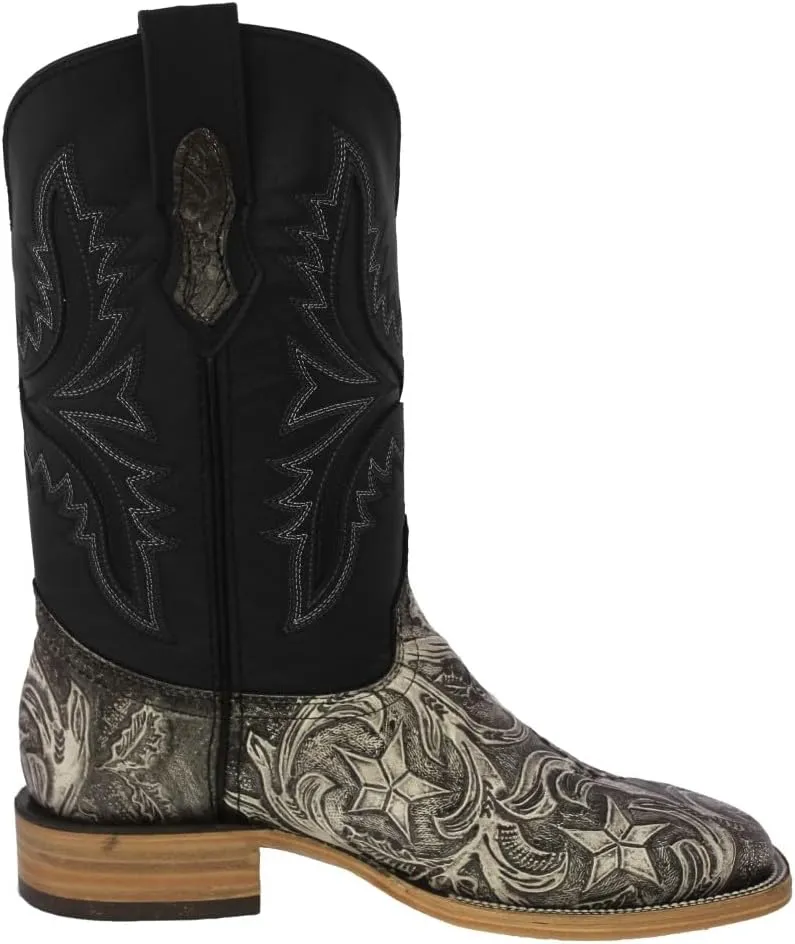 Texas Legacy Mens Natural Cowboy Boots Hand Tooled Leather Ranger Star Square Toe