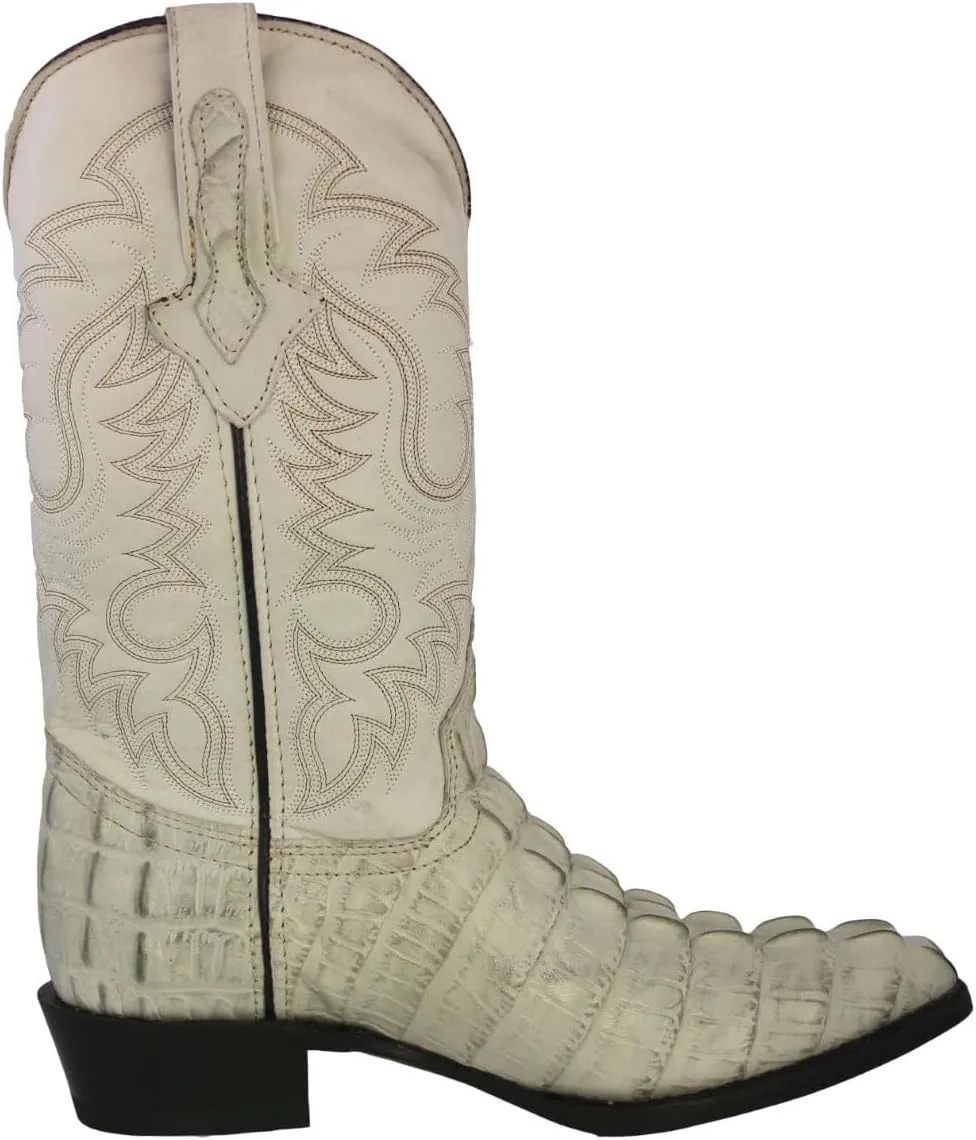 Texas Legacy Mens Off White Western Leather Cowboy Boots Crocodile Tail Print