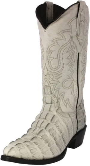 Texas Legacy Mens Off White Western Leather Cowboy Boots Crocodile Tail Print