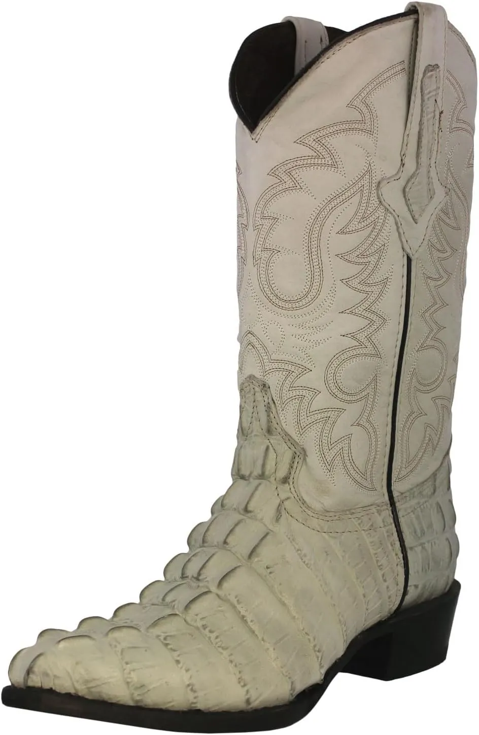 Texas Legacy Mens Off White Western Leather Cowboy Boots Crocodile Tail Print