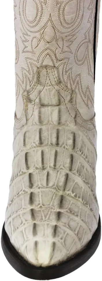 Texas Legacy Mens Off White Western Leather Cowboy Boots Crocodile Tail Print
