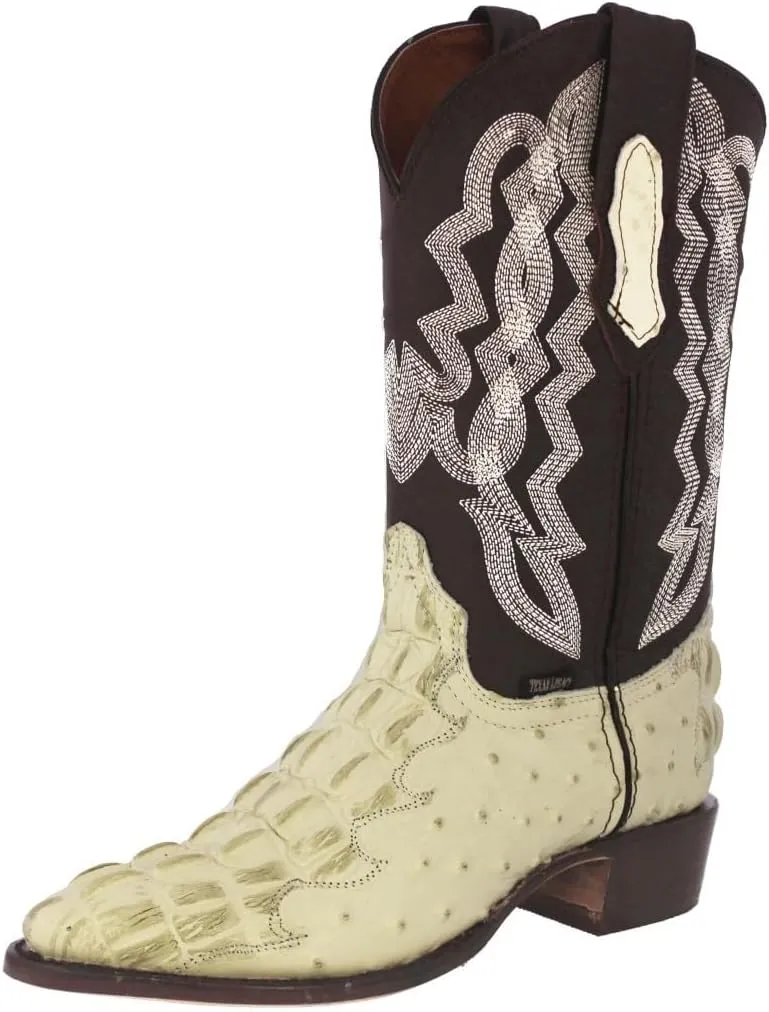 Texas Legacy Mens Off White Western Wear Cowboy Boots Crocodile & Ostrich Print J Toe