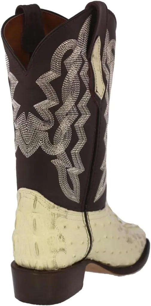Texas Legacy Mens Off White Western Wear Cowboy Boots Crocodile & Ostrich Print J Toe