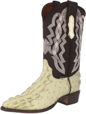 Texas Legacy Mens Off White Western Wear Cowboy Boots Crocodile & Ostrich Print J Toe