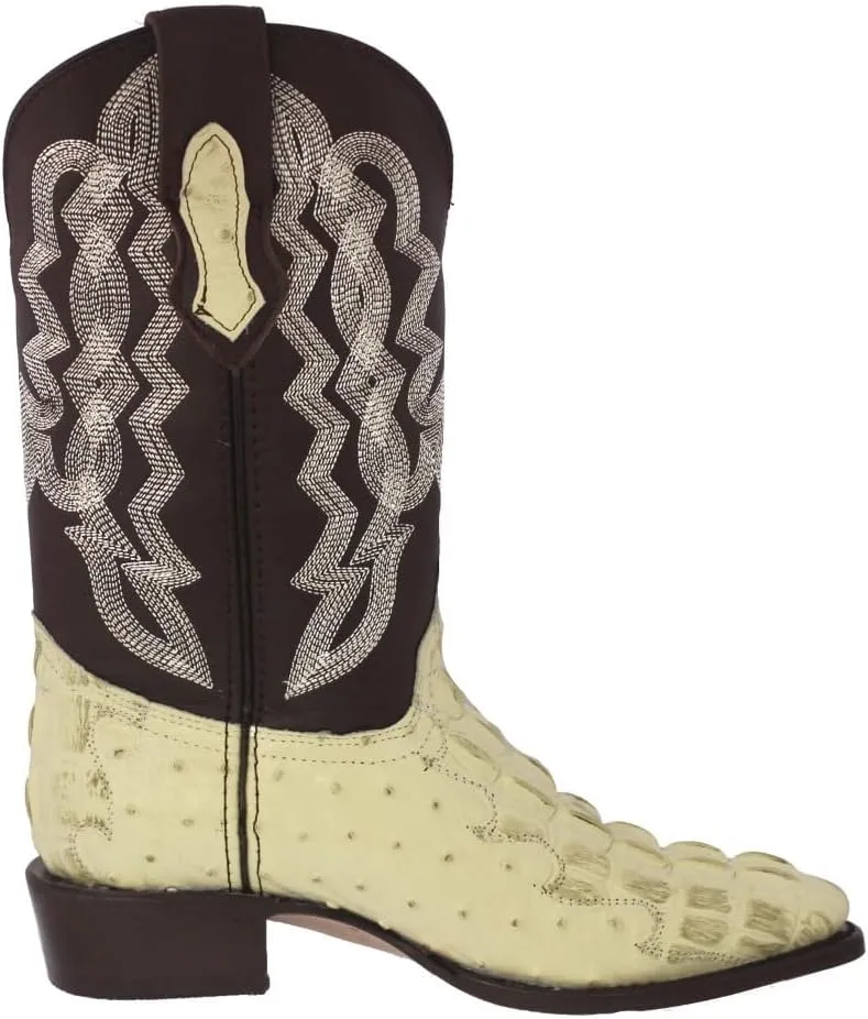 Texas Legacy Mens Off White Western Wear Cowboy Boots Crocodile & Ostrich Print J Toe