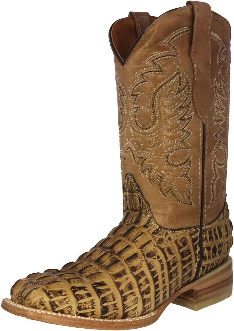 Texas Legacy Mens Rustic Sand Western Leather Cowboy Boots Crocodile Tail Print