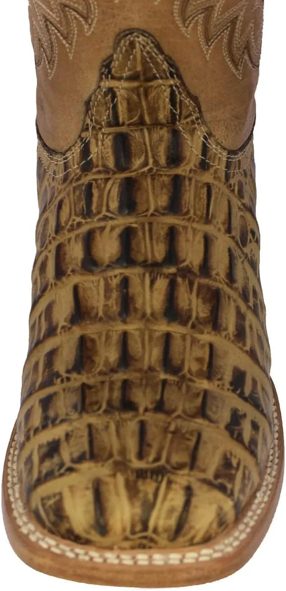 Texas Legacy Mens Rustic Sand Western Leather Cowboy Boots Crocodile Tail Print