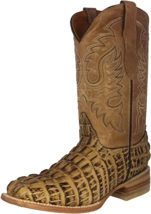Texas Legacy Mens Rustic Sand Western Leather Cowboy Boots Crocodile Tail Print