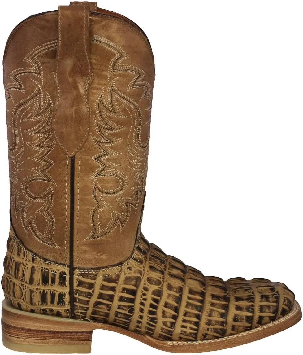 Texas Legacy Mens Rustic Sand Western Leather Cowboy Boots Crocodile Tail Print