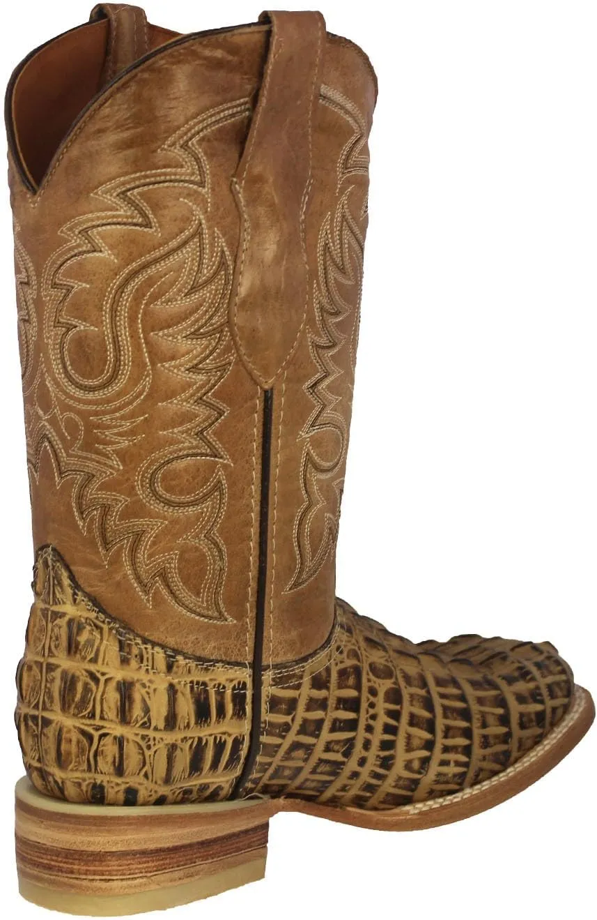 Texas Legacy Mens Rustic Sand Western Leather Cowboy Boots Crocodile Tail Print