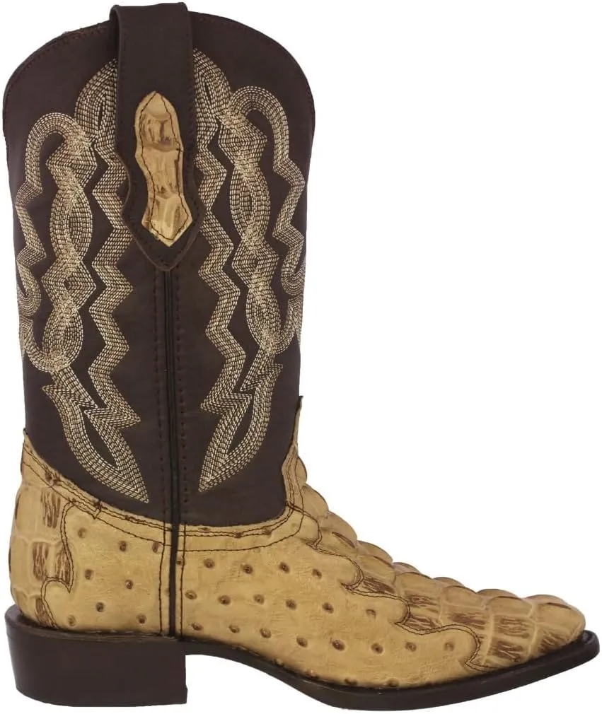 Texas Legacy Mens Sand Western Wear Cowboy Boots Crocodile & Ostrich Print J Toe