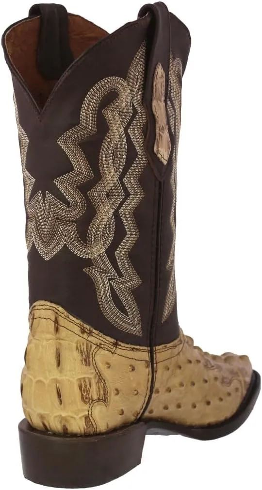 Texas Legacy Mens Sand Western Wear Cowboy Boots Crocodile & Ostrich Print J Toe