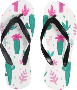 Thong Slippers Flip Flops for Women Cacti Palm Leavs Jungle Flowers Casual Flat Slide Beach Slippers Sandals Shower Shoes