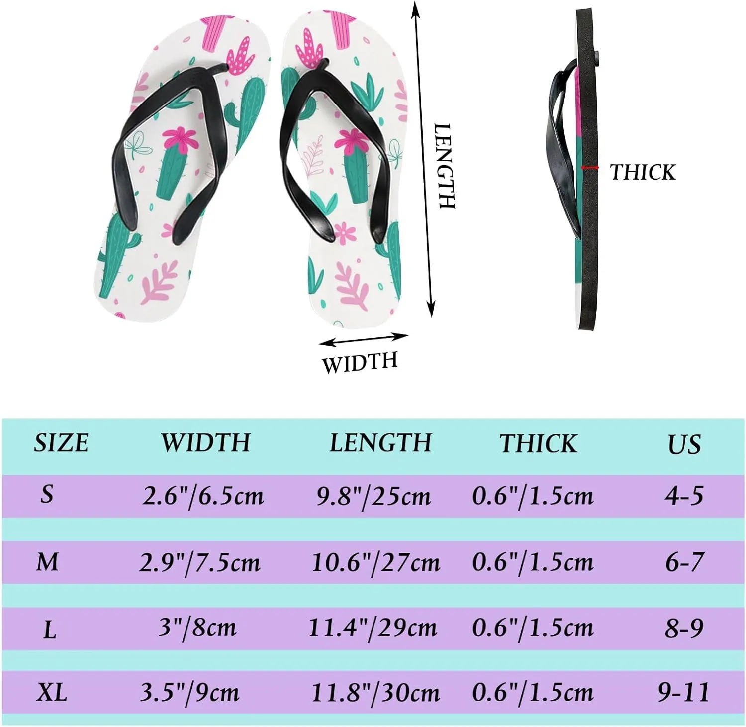 Thong Slippers Flip Flops for Women Cacti Palm Leavs Jungle Flowers Casual Flat Slide Beach Slippers Sandals Shower Shoes