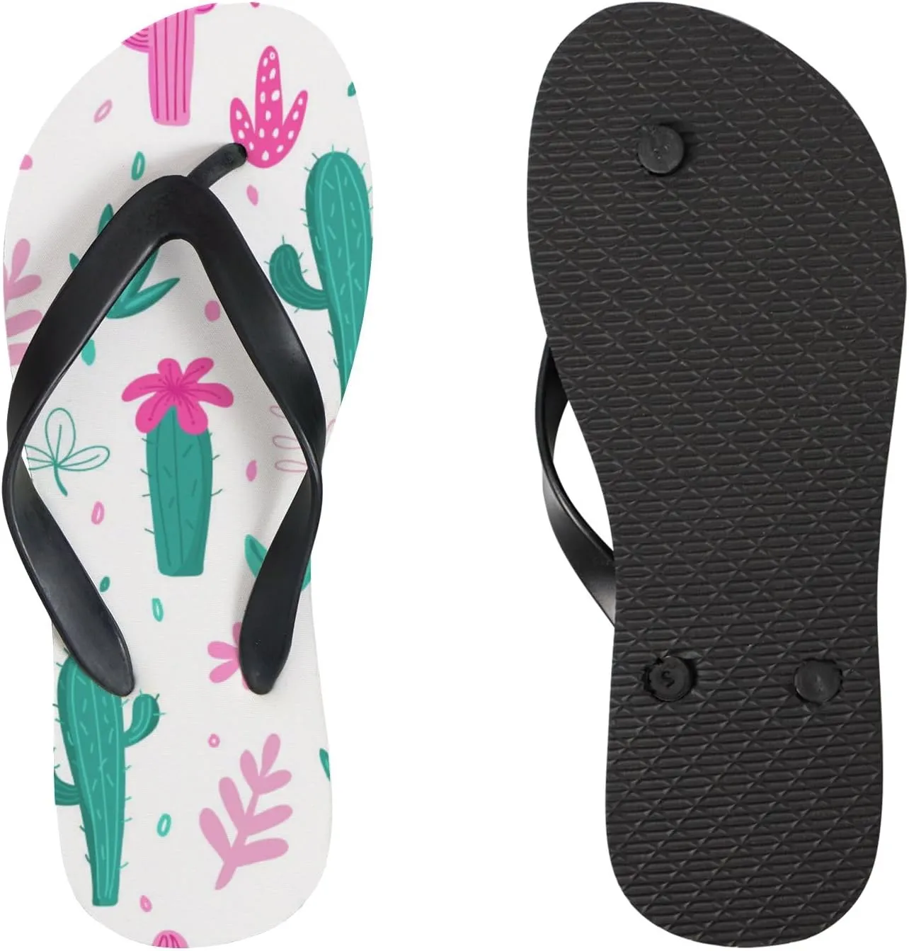 Thong Slippers Flip Flops for Women Cacti Palm Leavs Jungle Flowers Casual Flat Slide Beach Slippers Sandals Shower Shoes